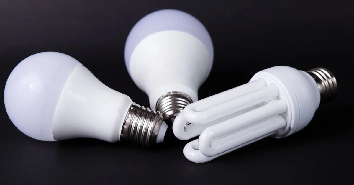 Gros plan d'ampoules LED et CFL écoénergétiques sur fond noir.